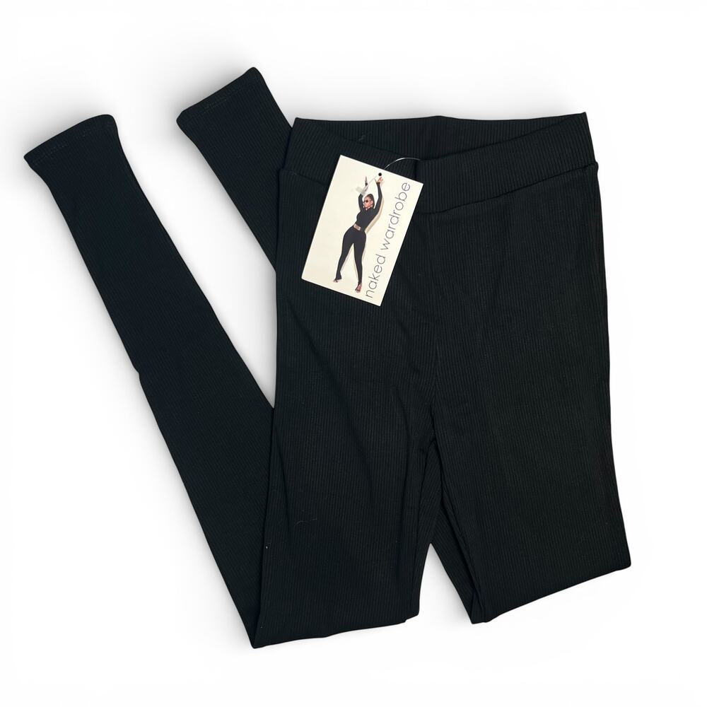 Naked Wardrobe NW Ribbed Legging Black Small High Waist Stretch Pull On Skinny
